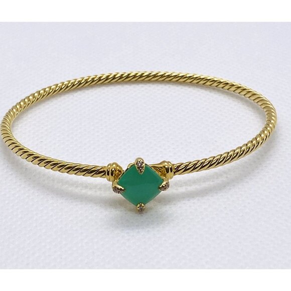 David Yurman Chatelaine Diamond Bracelet Bangle Chrysoprase 6.25" - Picture 1 of 10